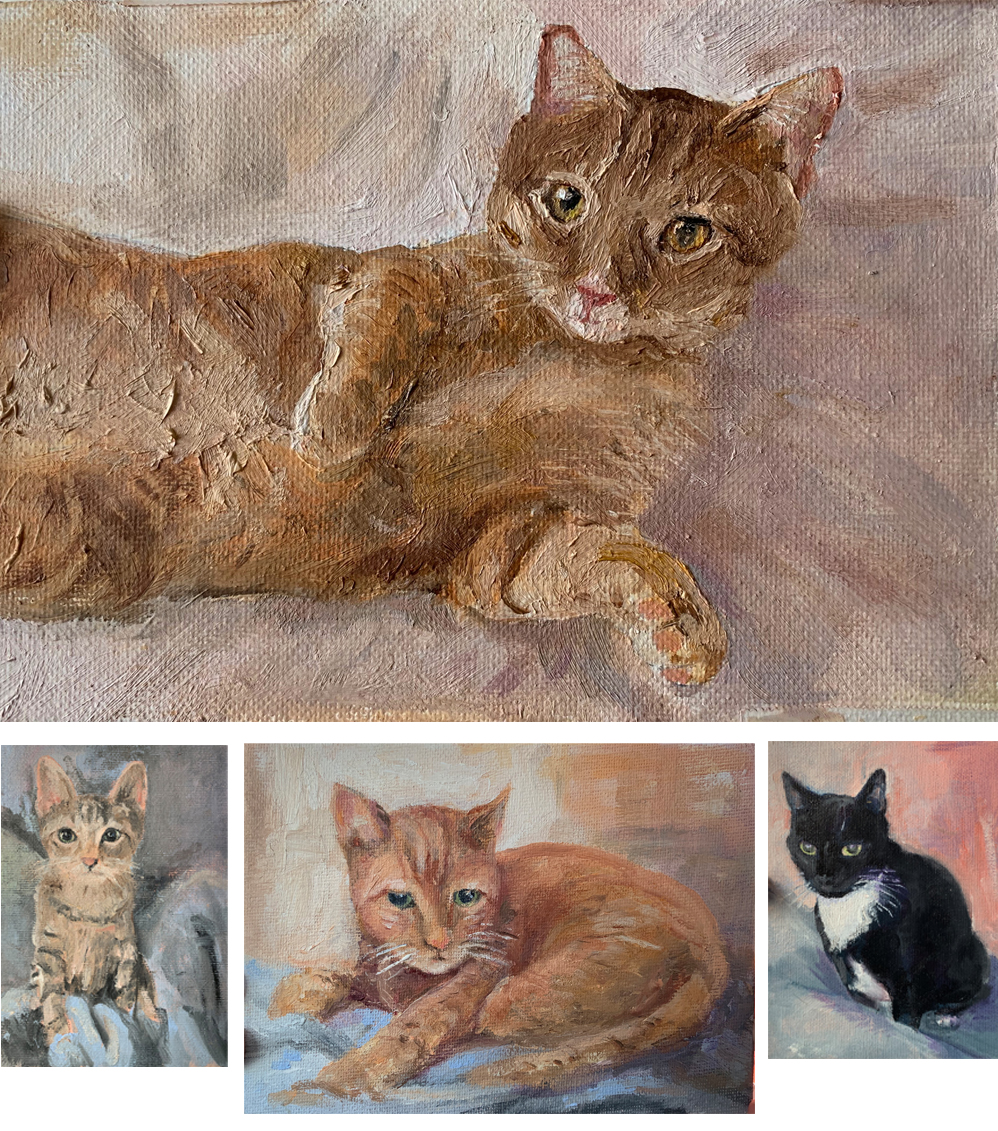 4 cat paintings